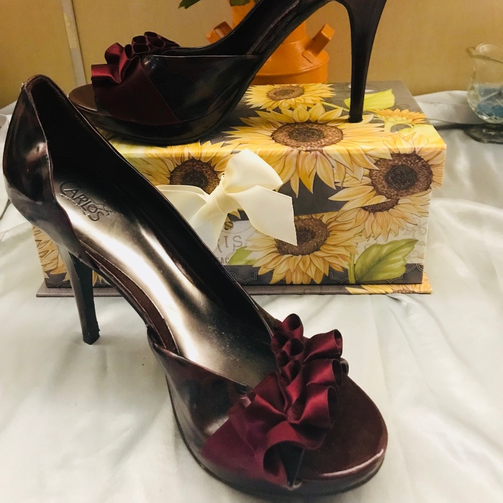 Burgundy, asymmetric Carlos pumps!  Never worn! 😍